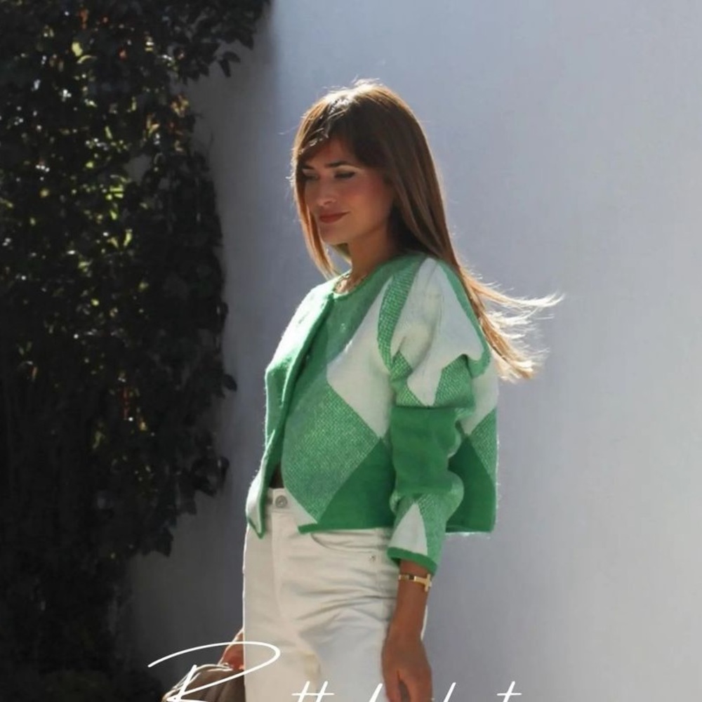 ZARA jacquard knit argyle geometric print cardigan blogger favorite